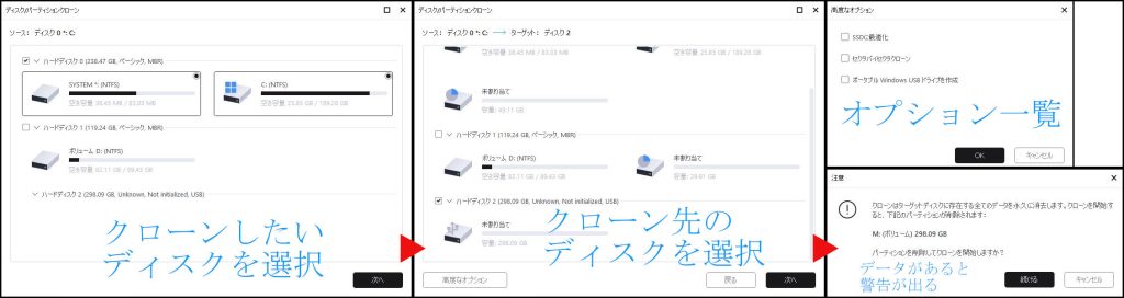 Todo Backup クローン元とクローン先選択