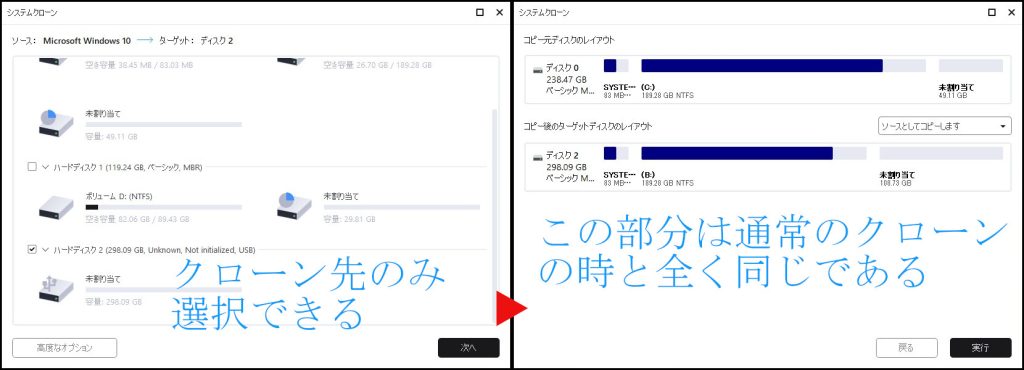 Todo Backup システムクローン選択と調整